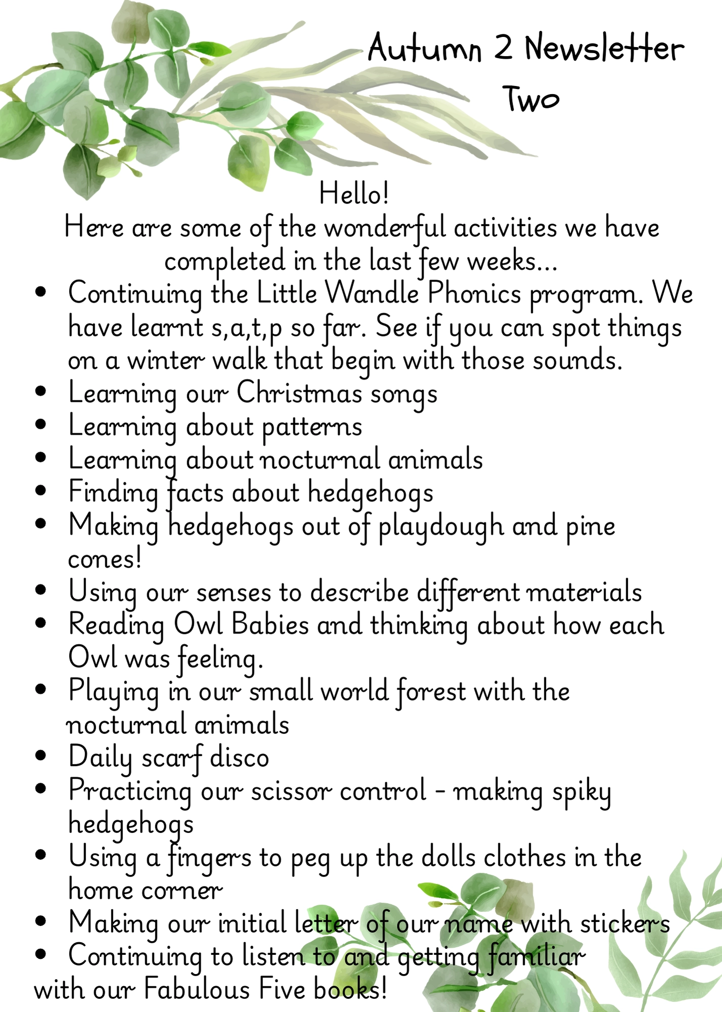 Autumn 2 week 3 and 4 newsletter