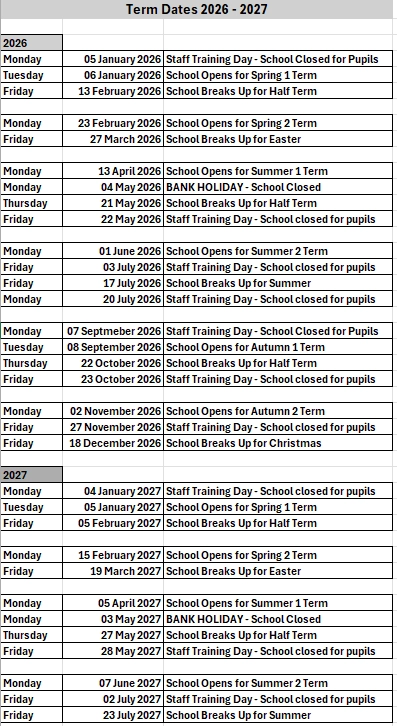 Term Dates 2026-2027